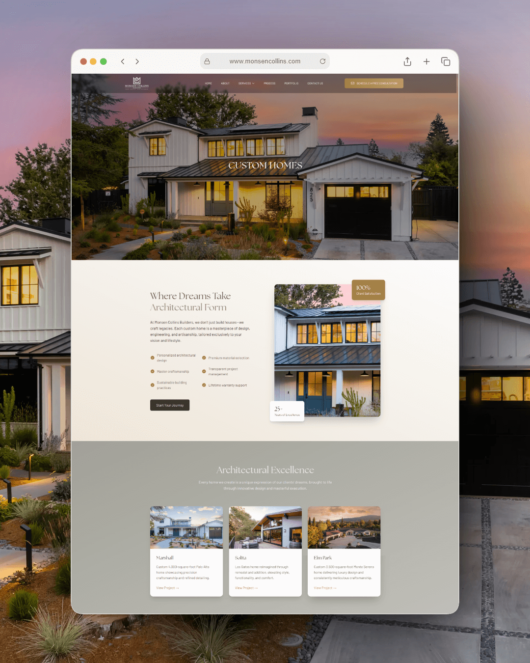 Monsen Collins Builders website designed by Lumière Pixel, Custom Home Builder in Saratoga, CA