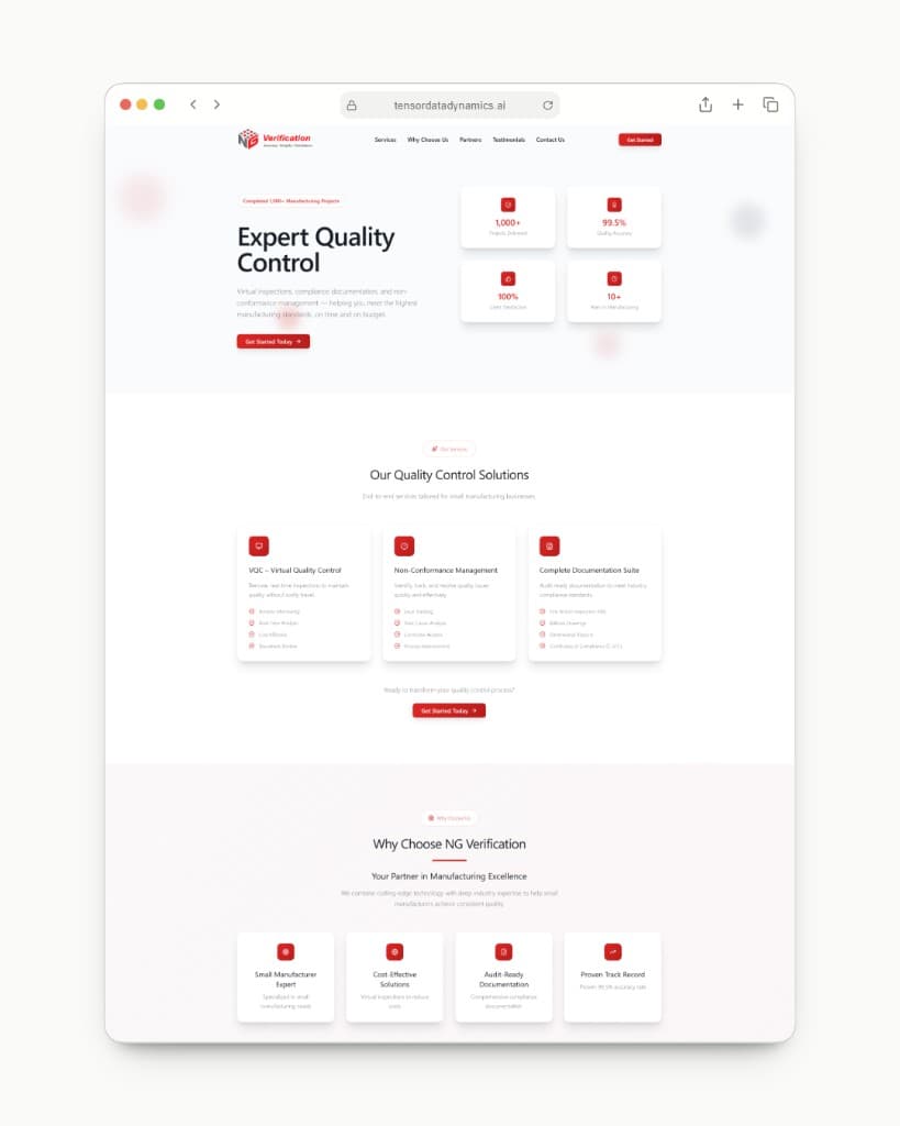 NG Verification website designed by Lumière Pixel, Quality Control in San Jose, CA