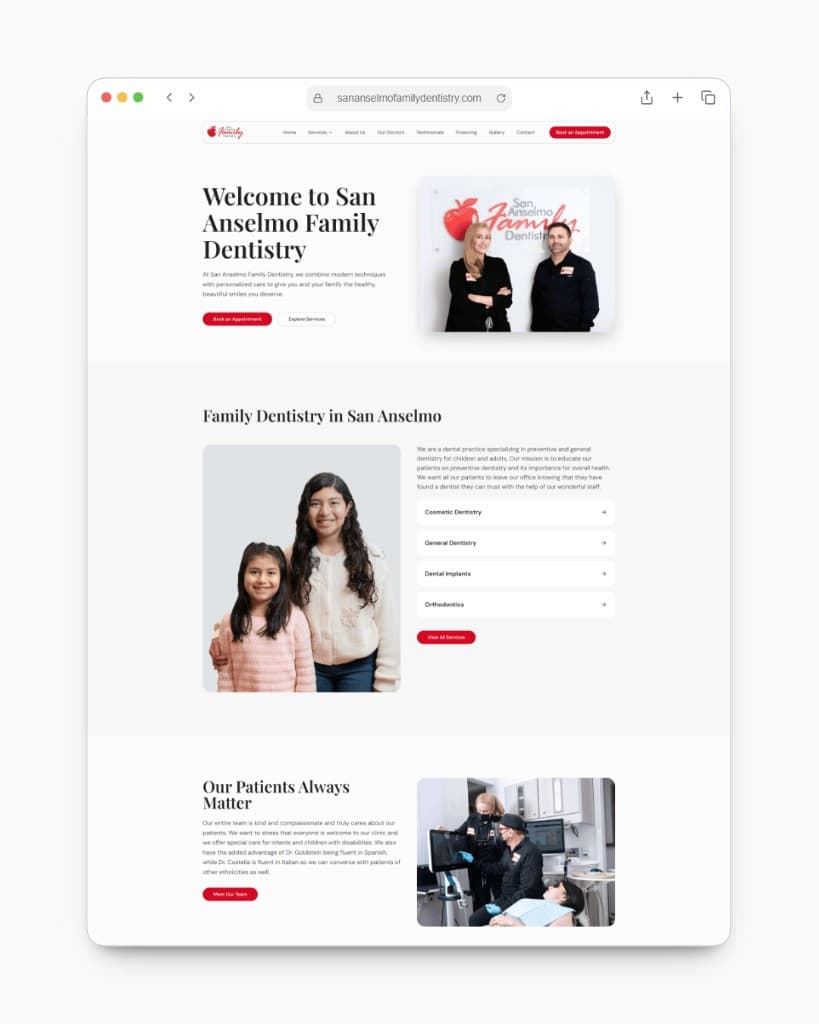 San Anselmo Family Dentistry website designed by Lumière Pixel, Family Dentistry in San Anselmo, CA