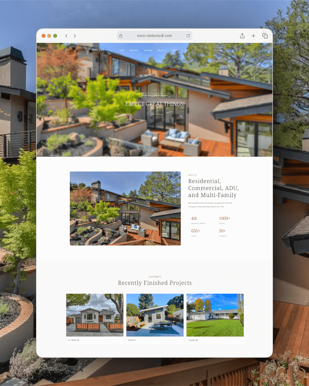 Venture Construction & Development website designed by Lumière Pixel, Construction Company in Redwood City, CA